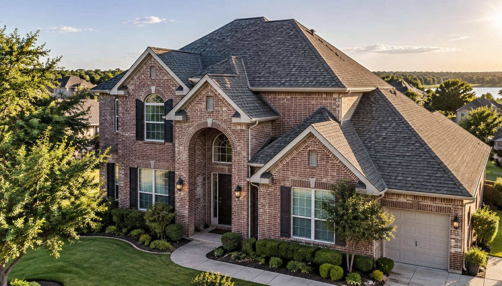Well-maintained architectural shingle roof on a North Texas brick home