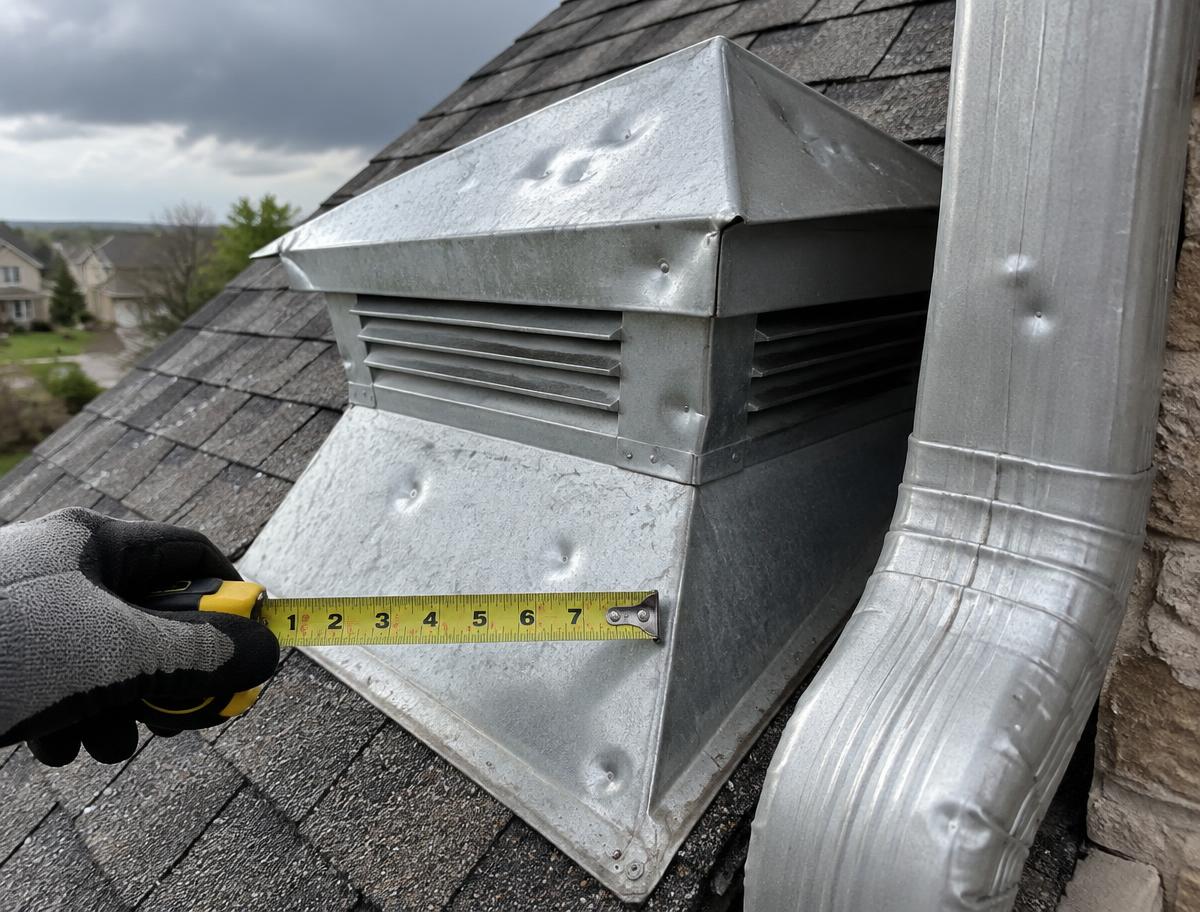 Measured hail dents on metal roof ventilation and drainage components