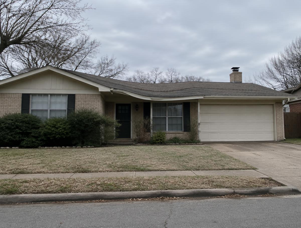 Older North Texas home with a visibly sagging, wavy roofline seen from the street